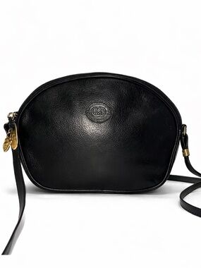 Gucci Vintage Black Leather  Crossbody Bag Gold Hardware
